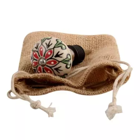 Red Leaf Flower Ceramic Wine Stopper